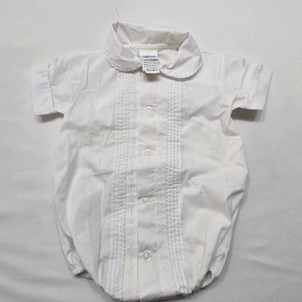 Vintage Alexis White Baby Romper with Peter Pan Collar Pleated